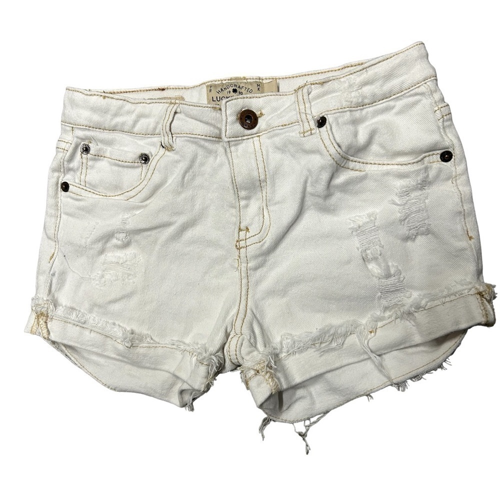 Lucky Brand White Riley Shorts Size Girls 14 Rolled Hem EUC Distressed‎